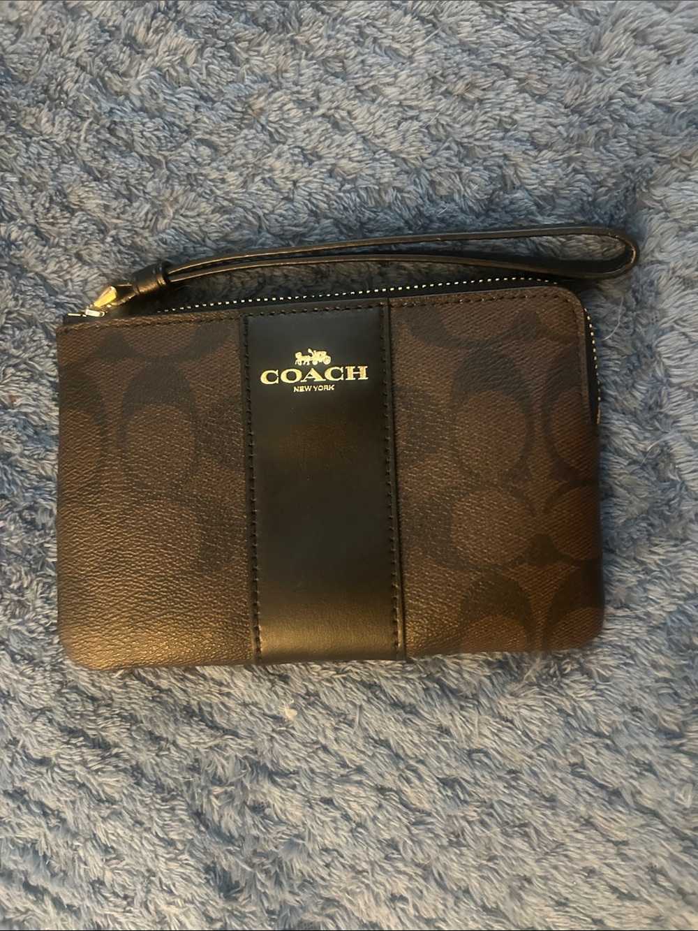 COACH Brown Signature Leather-Trim Wristlet